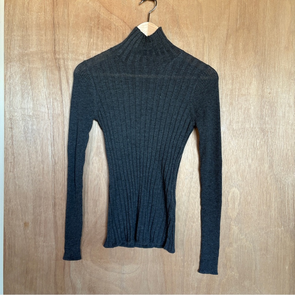 White House Black Market Heather Asphalt LS Cashmere Blend Mockneck Ribbed XS